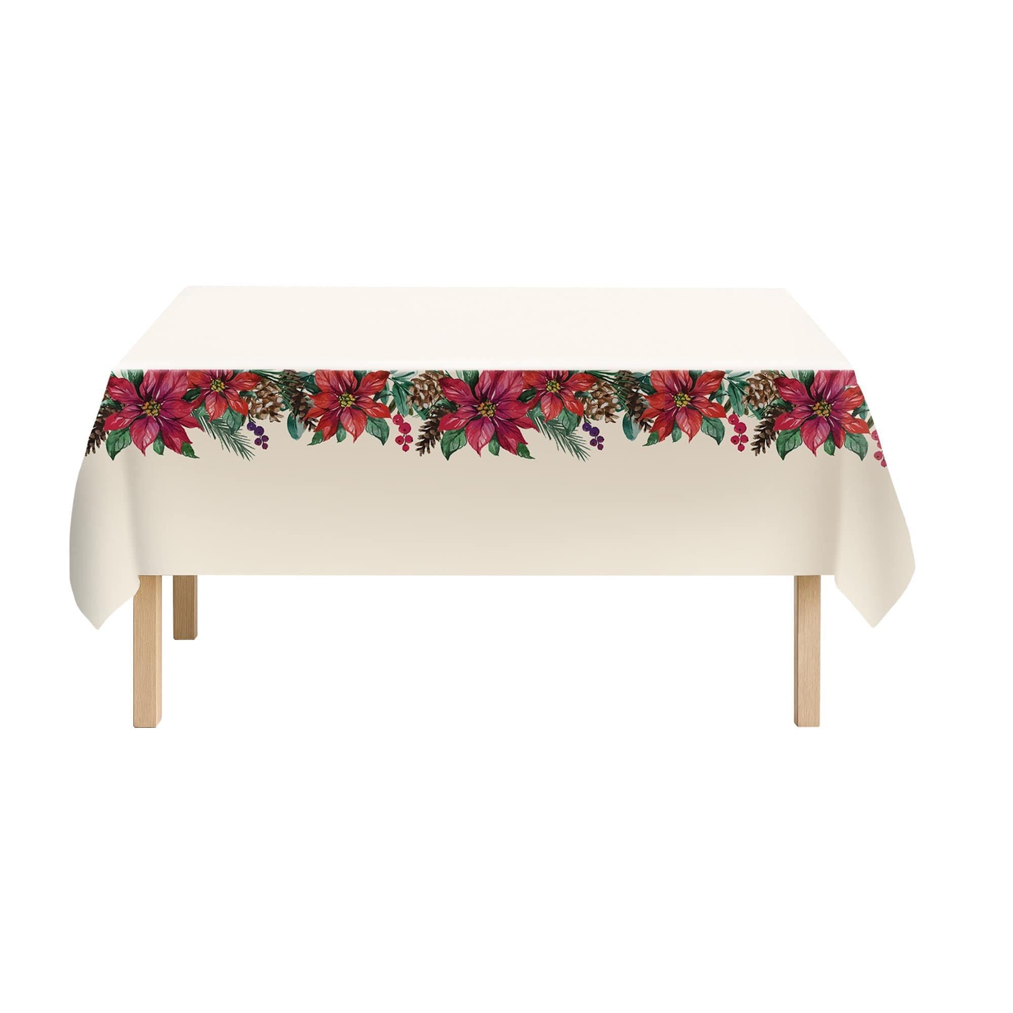 Traditional Poinsettia Plastic Tablecover. 1pc 54 x 102in - Image 3