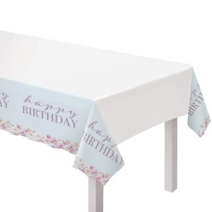 Ribbon and Rose Plastic Table Cover. 54in x 96in