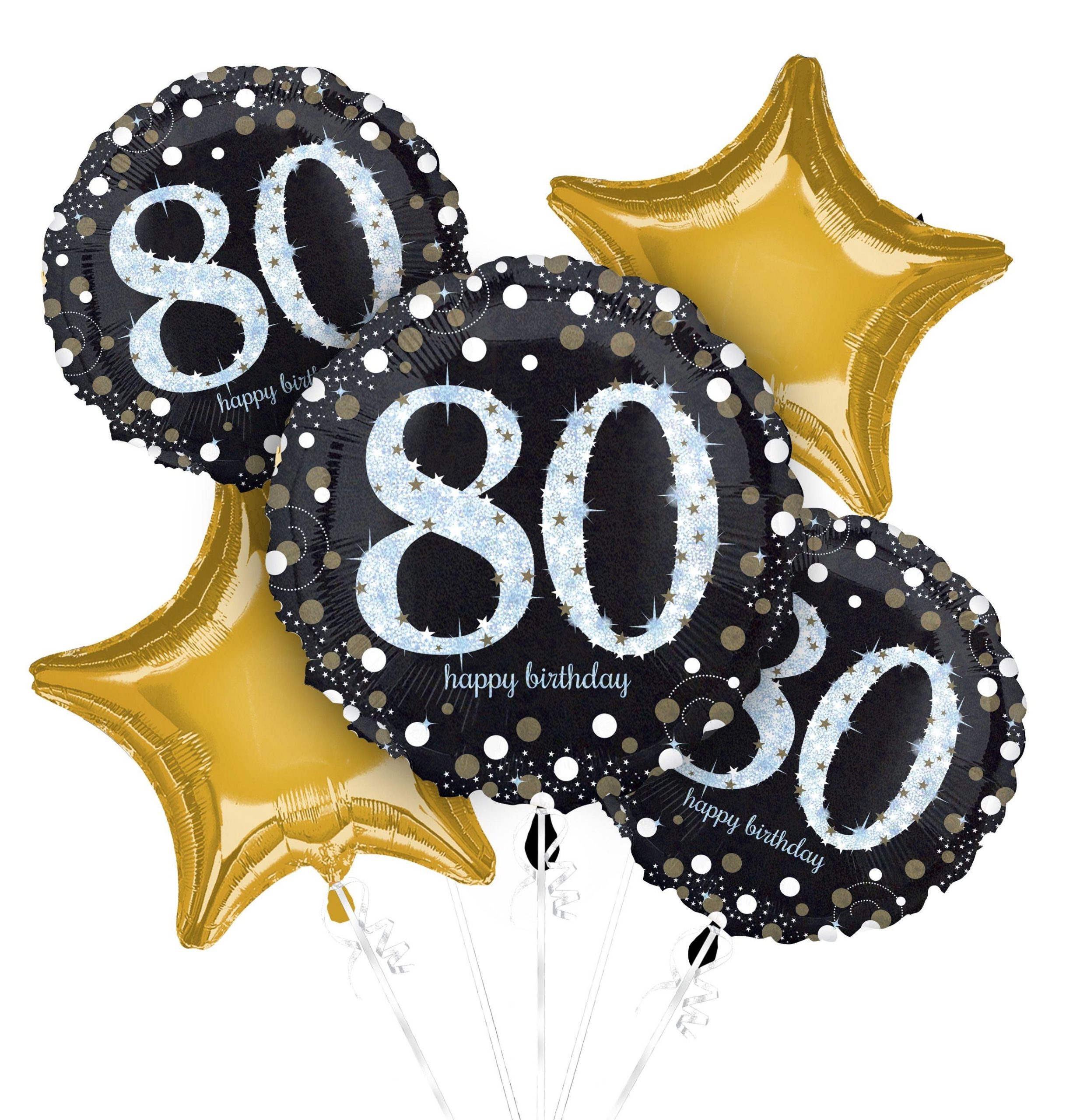 80th Birthday Foil Balloon Bouquet. 5pc - Sparkling Celebration