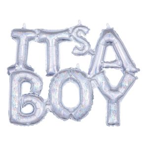 Air-Filled Prismatic Silver It's A Boy Letter Balloon Banners