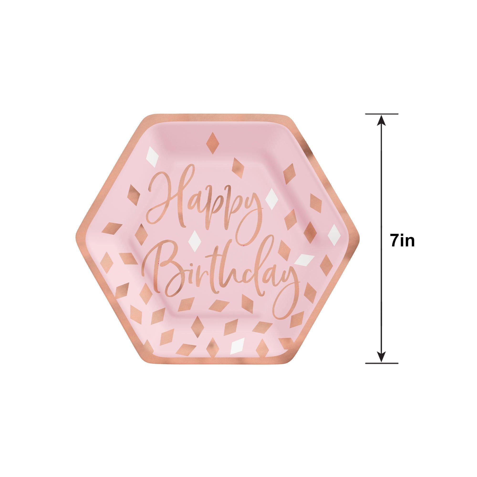 Metallic Blush Birthday Hexagon Dessert Plates. 7in. 8ct - Image 5