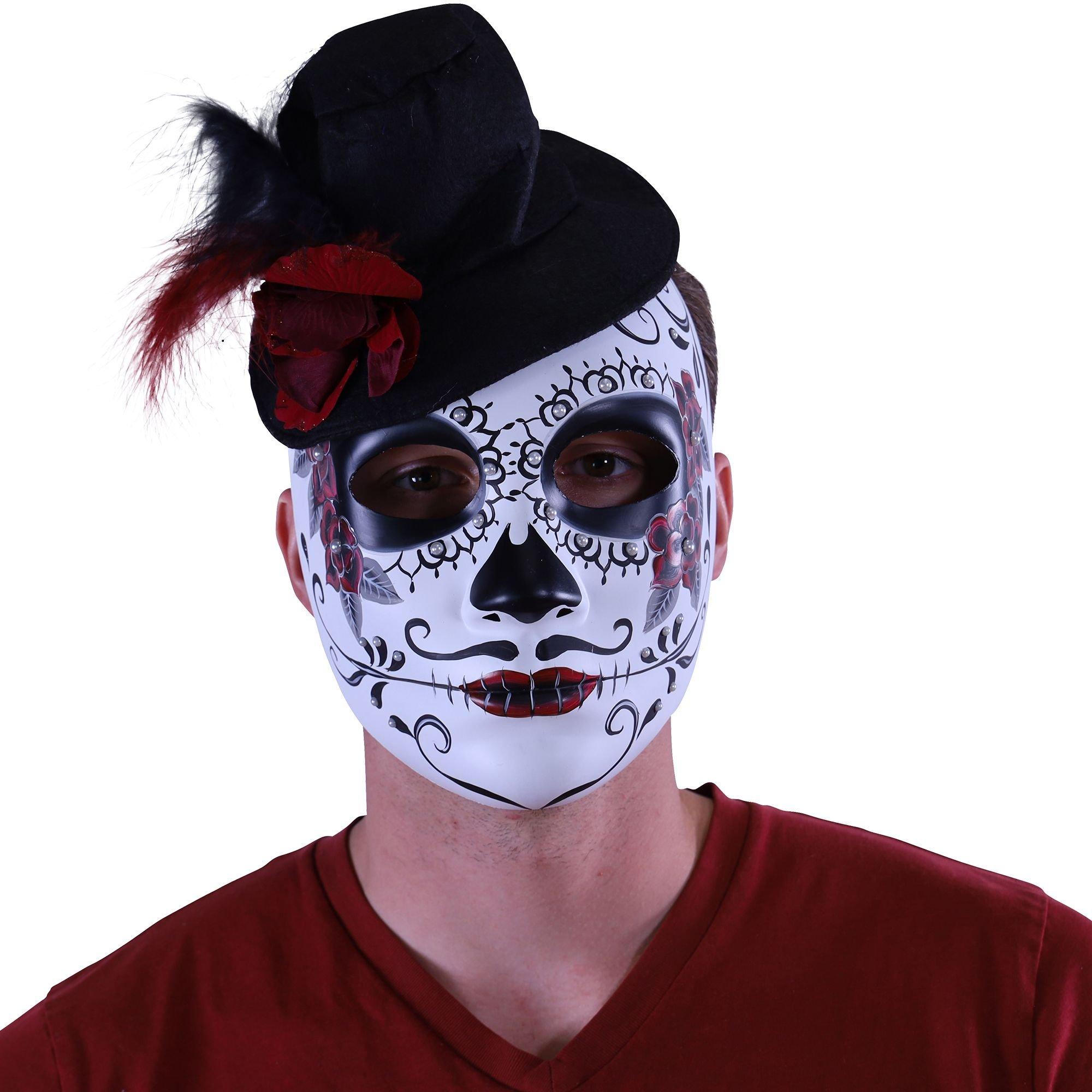 Feathered Hat Calavera Day of the Dead Mask - Image 2
