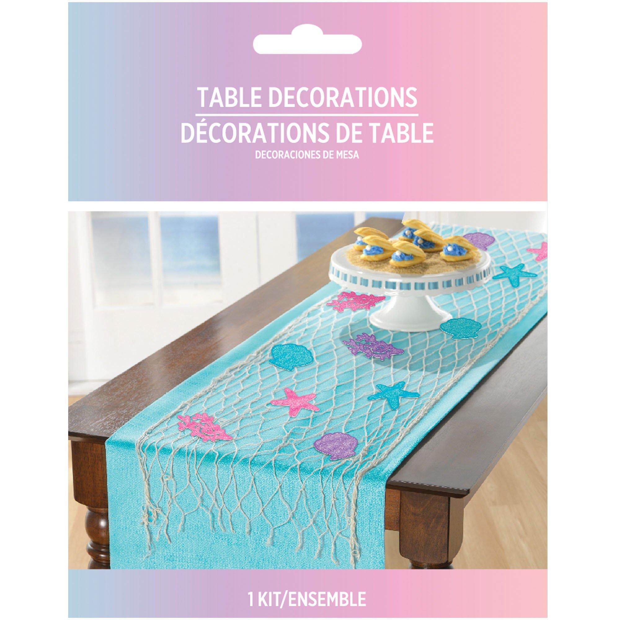Glitter Shimmering Mermaids Fishnet Table Runner Decorating Kit. 13pc - Image 4