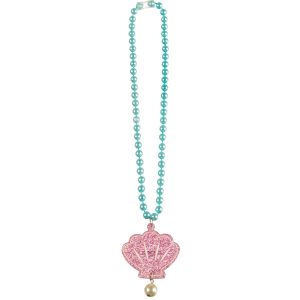 Glitter Shimmering Mermaids Seashell Pendant Plastic Bead Necklace. 17in