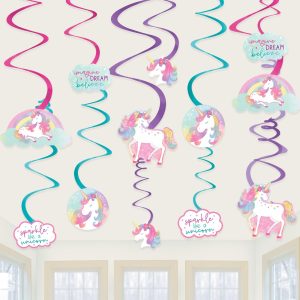 Enchanted Unicorn Foil Swirl Decorations. 12ct