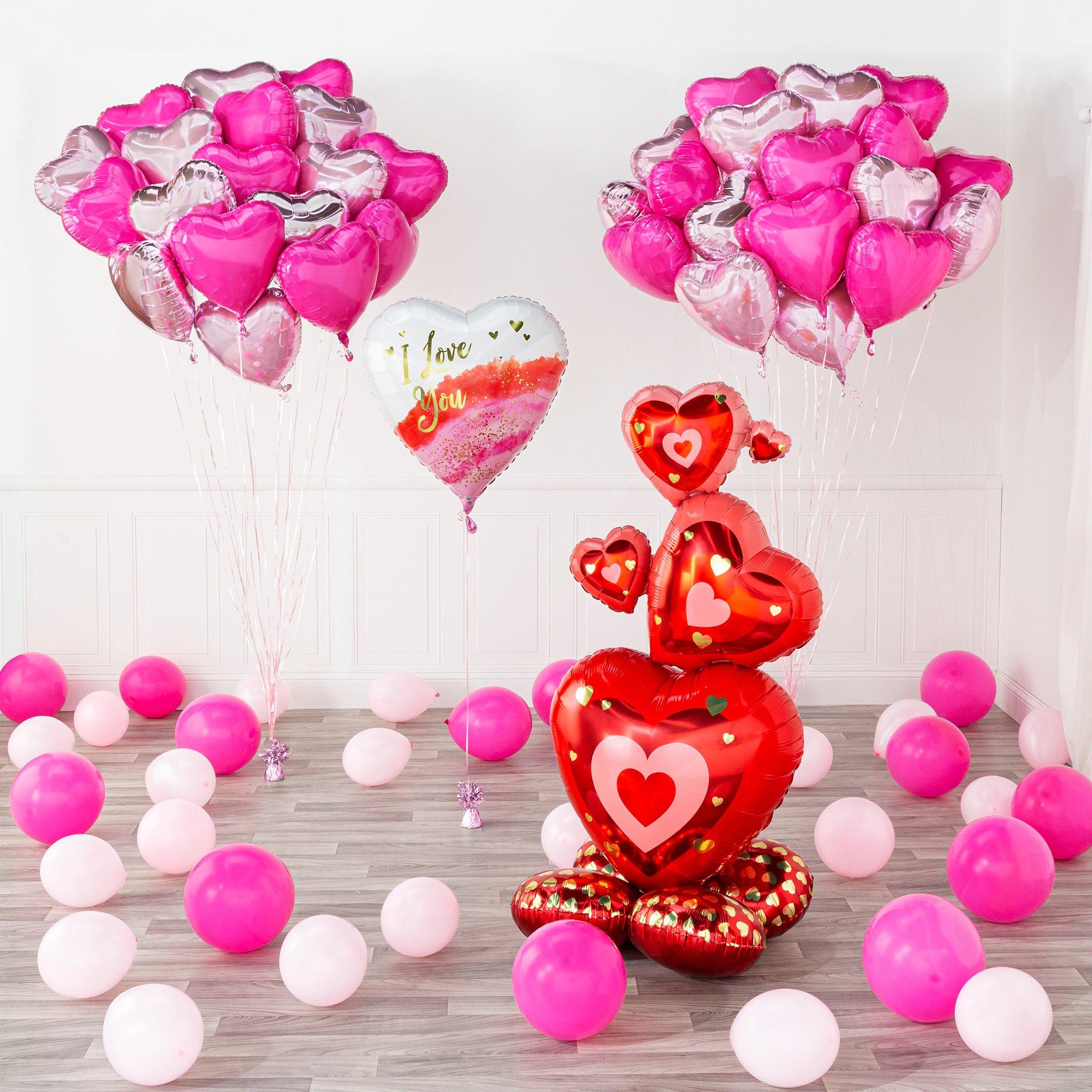 AirLoonz Valentine's Day Stacked Hearts Cluster Foil Balloon. 48in - Image 4