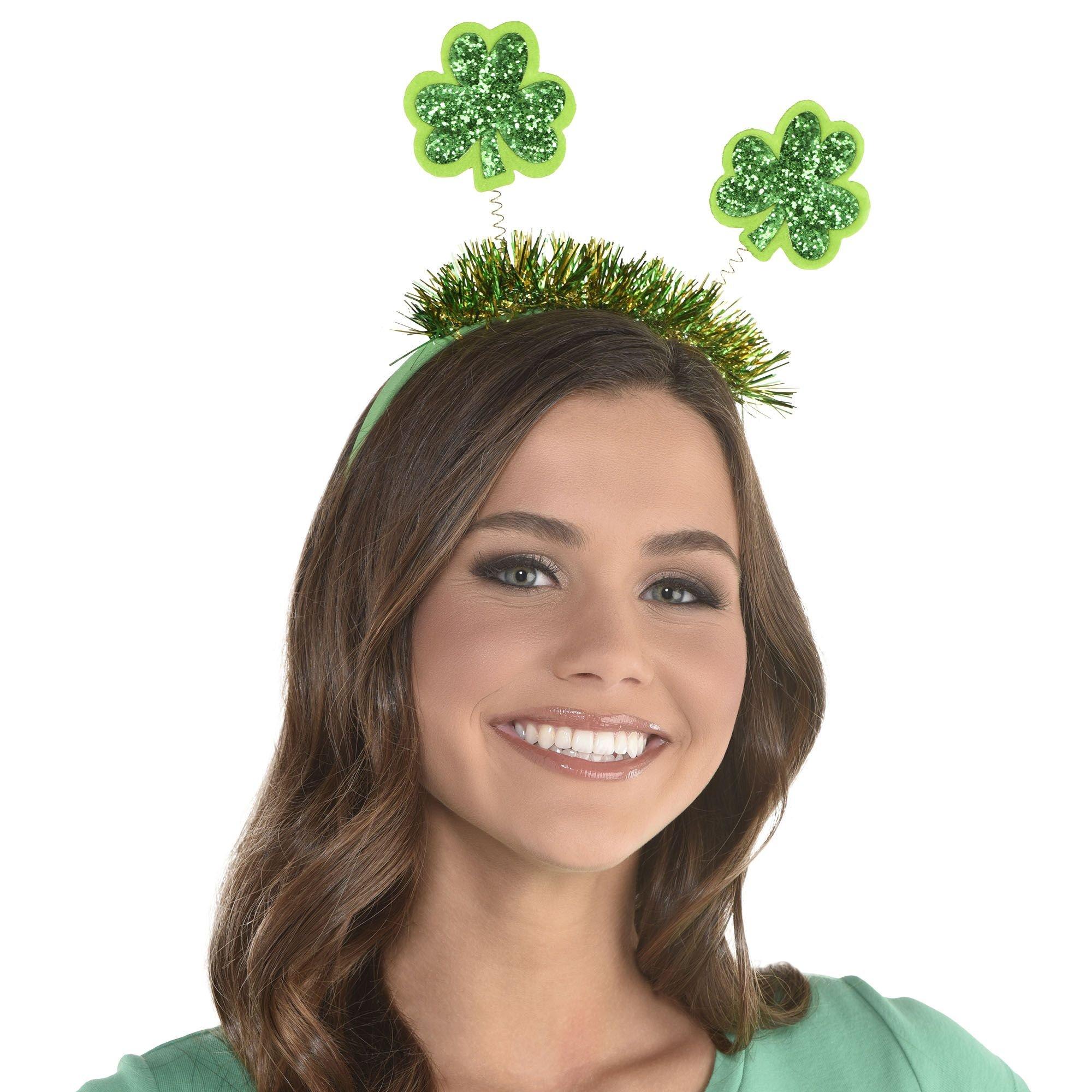 Glitter Shamrock St. Patrick's Day Fabric & Plastic Head Bopper. 7.9in x 9.4in - Image 2
