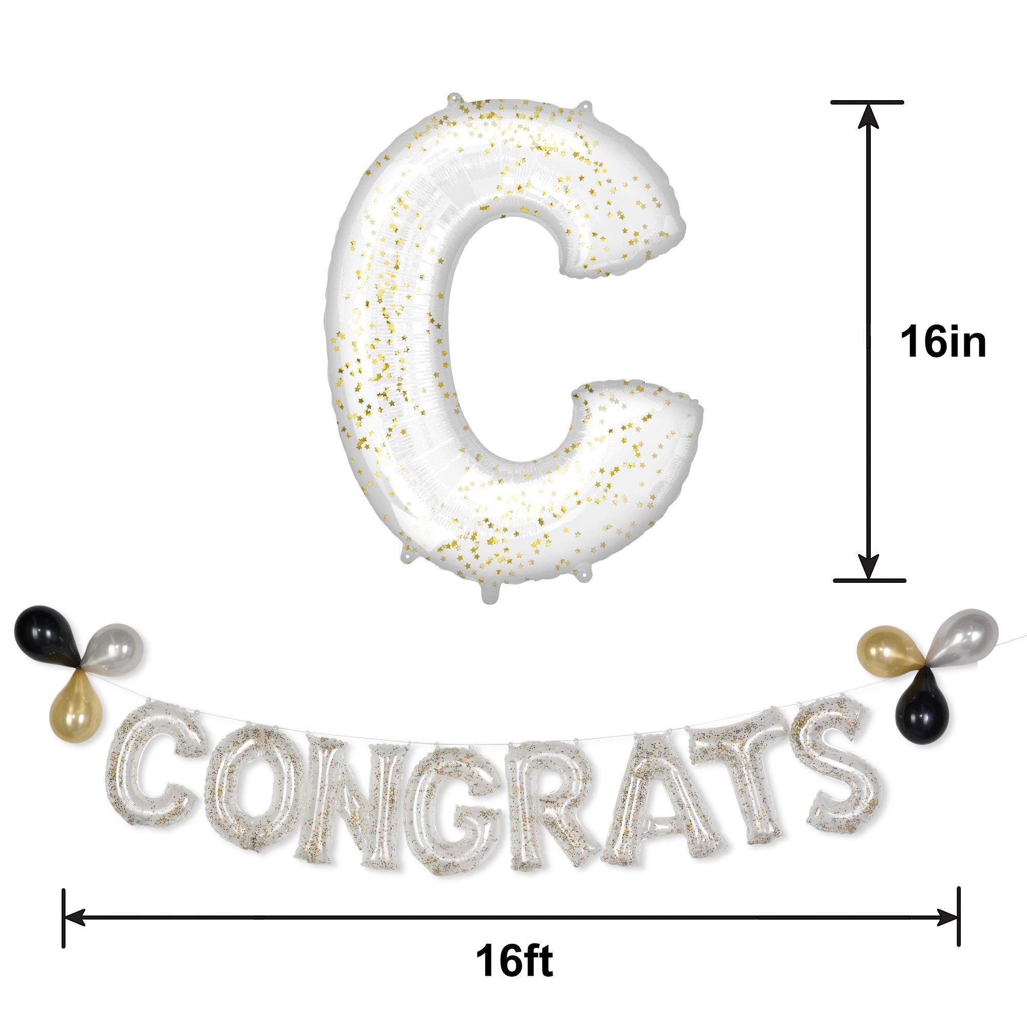Air-Filled Congrats Gold Confetti Balloon Phrase Banner - Image 2