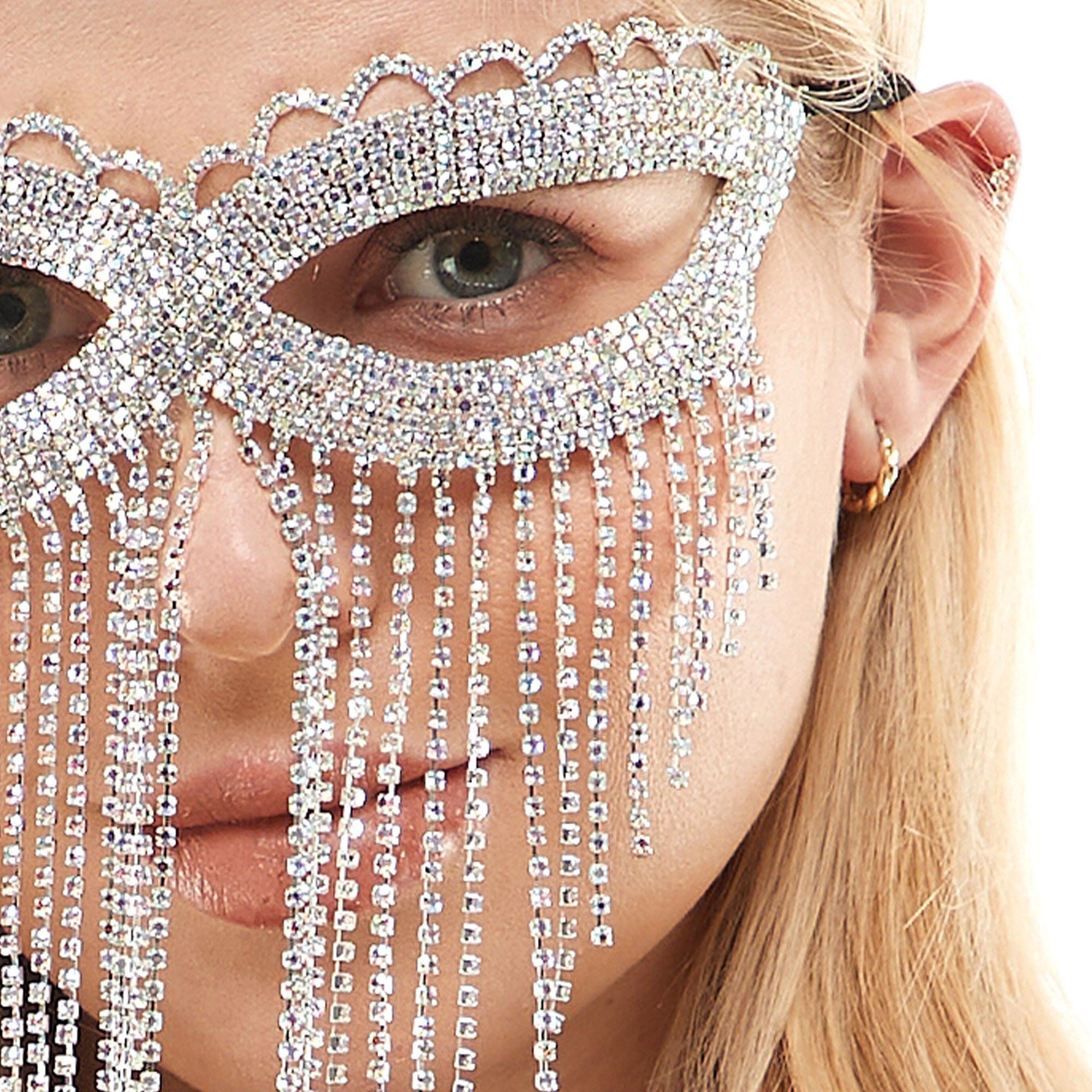 Adult Rhinestone Fringe Masquerade Mask - Image 2