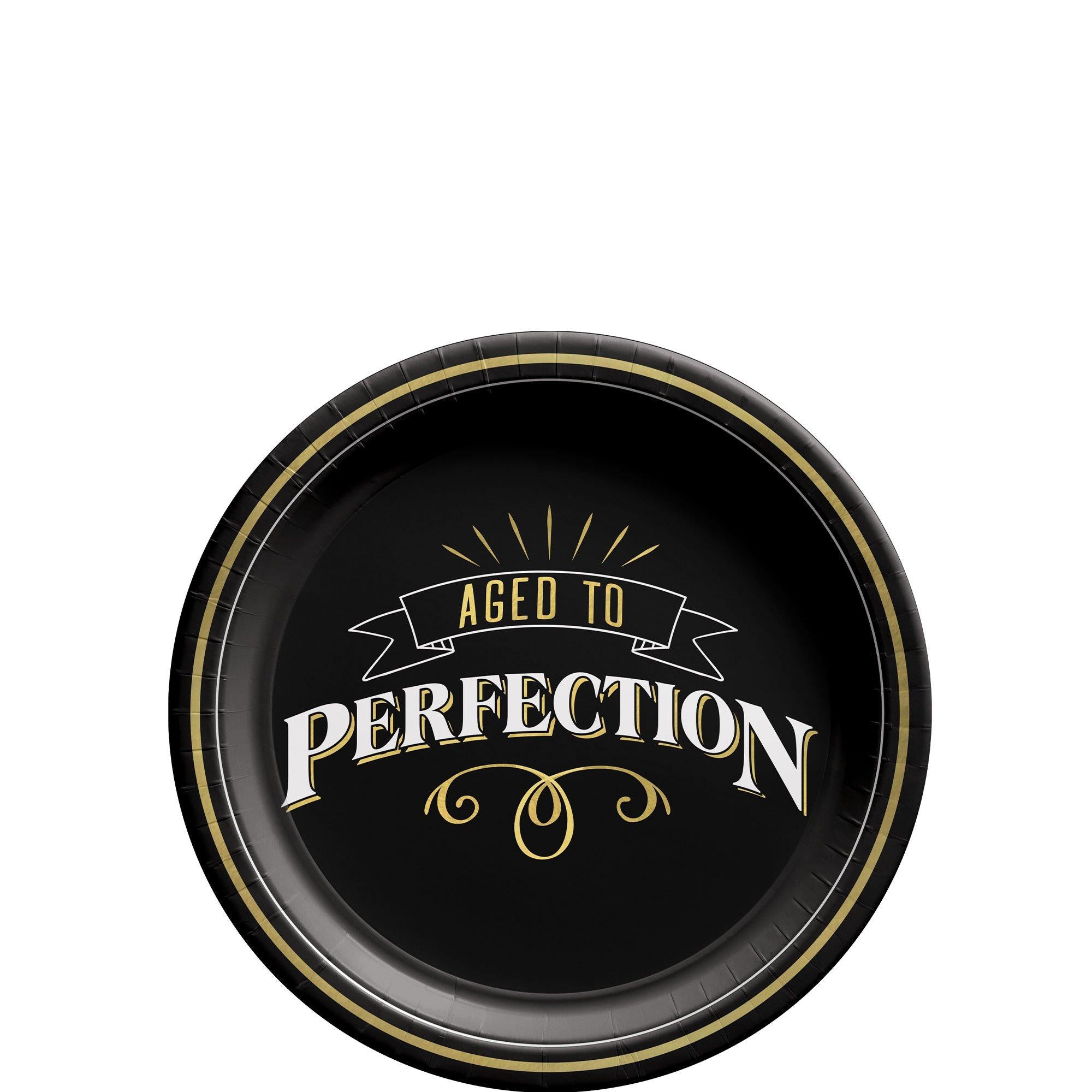 Black & Gold Aged to Perfection Birthday Paper Dessert Plates. 7in. 8ct - Better With Age