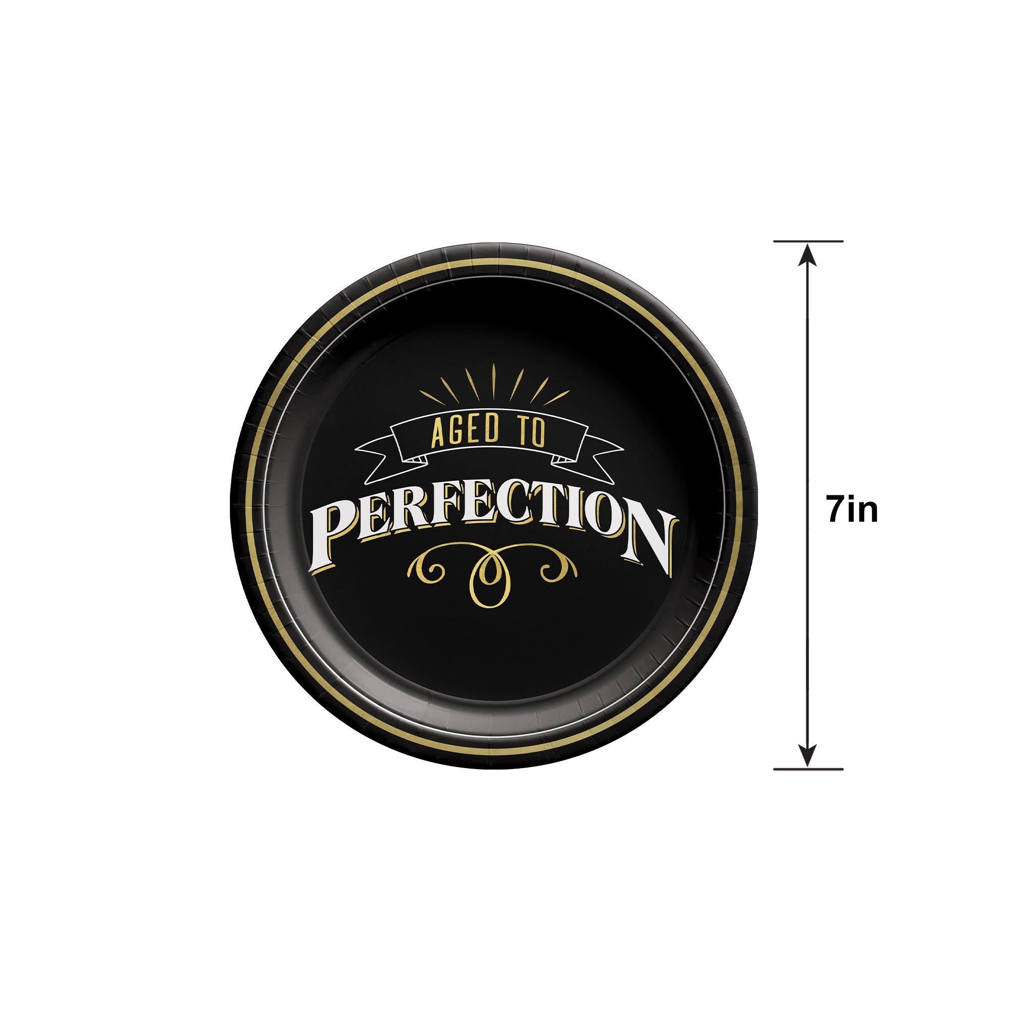 Black & Gold Aged to Perfection Birthday Paper Dessert Plates. 7in. 8ct - Better With Age - Image 3