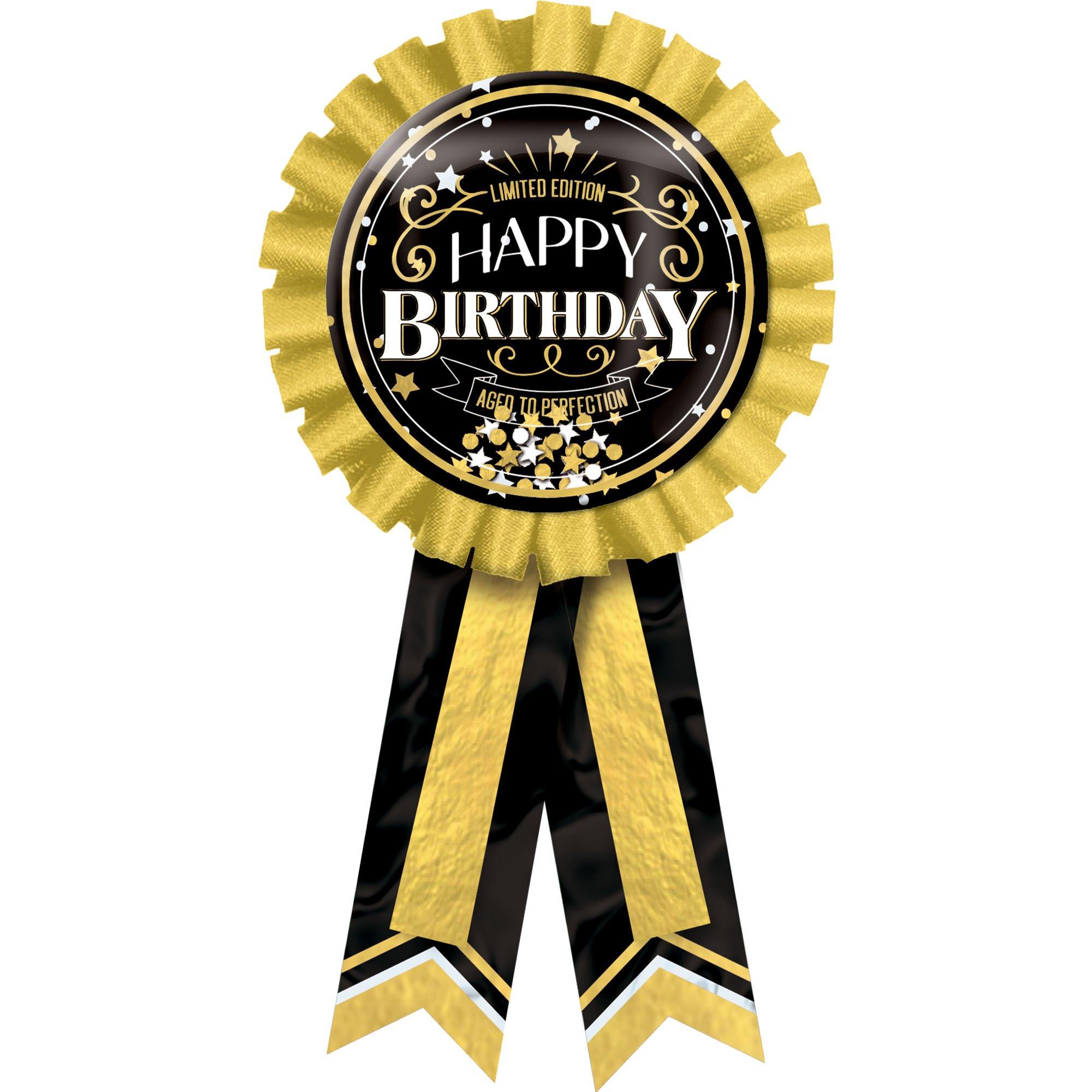 Black & Gold Better With Age Confetti Birthday Award Ribbon. 5.5in