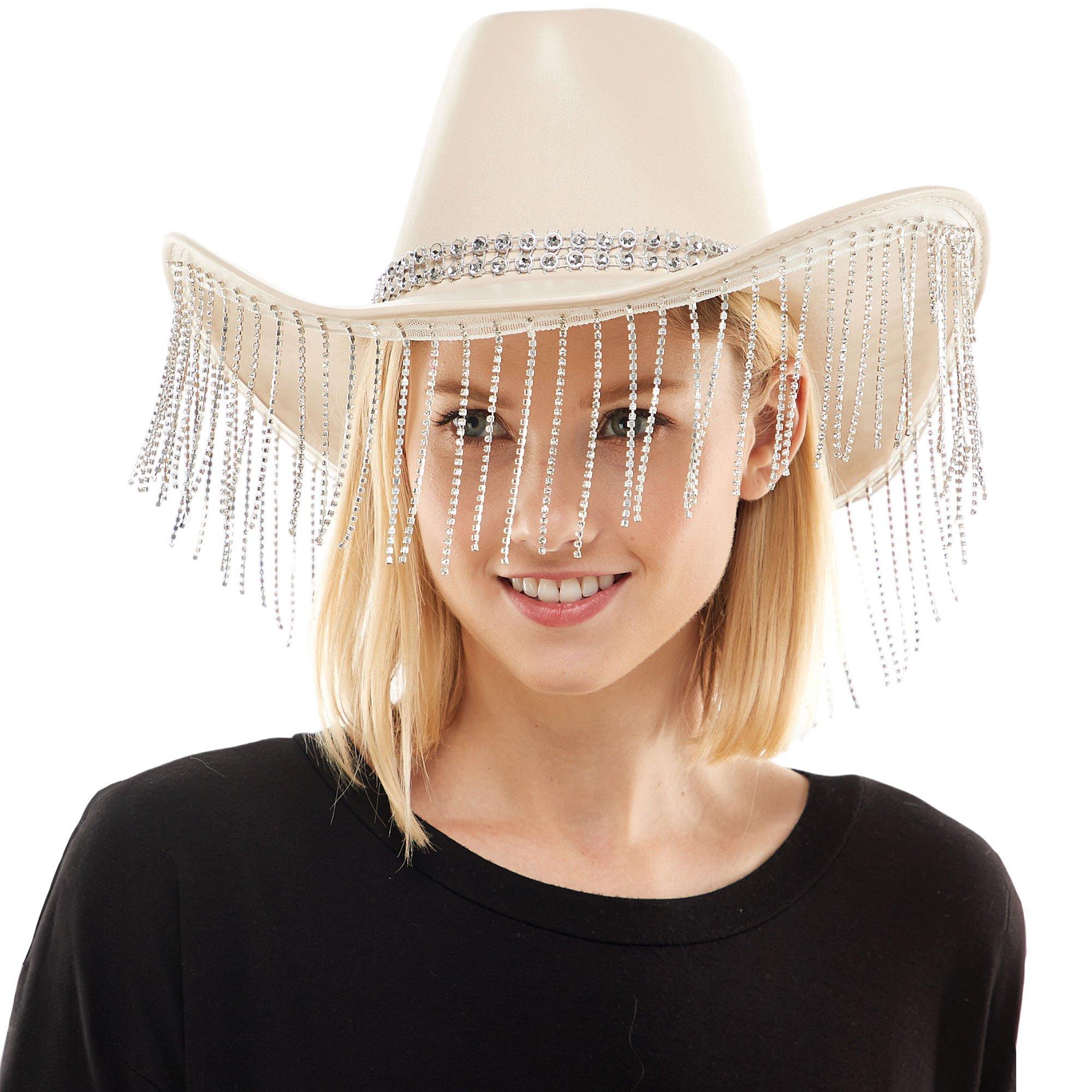 Adult Rhinestone Fringe Tan Cowboy Hat - Image 4