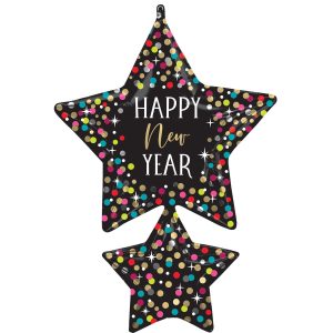 Happy New Year Star Cluster Foil Balloon. 26in x 37in - Colorful Confetti