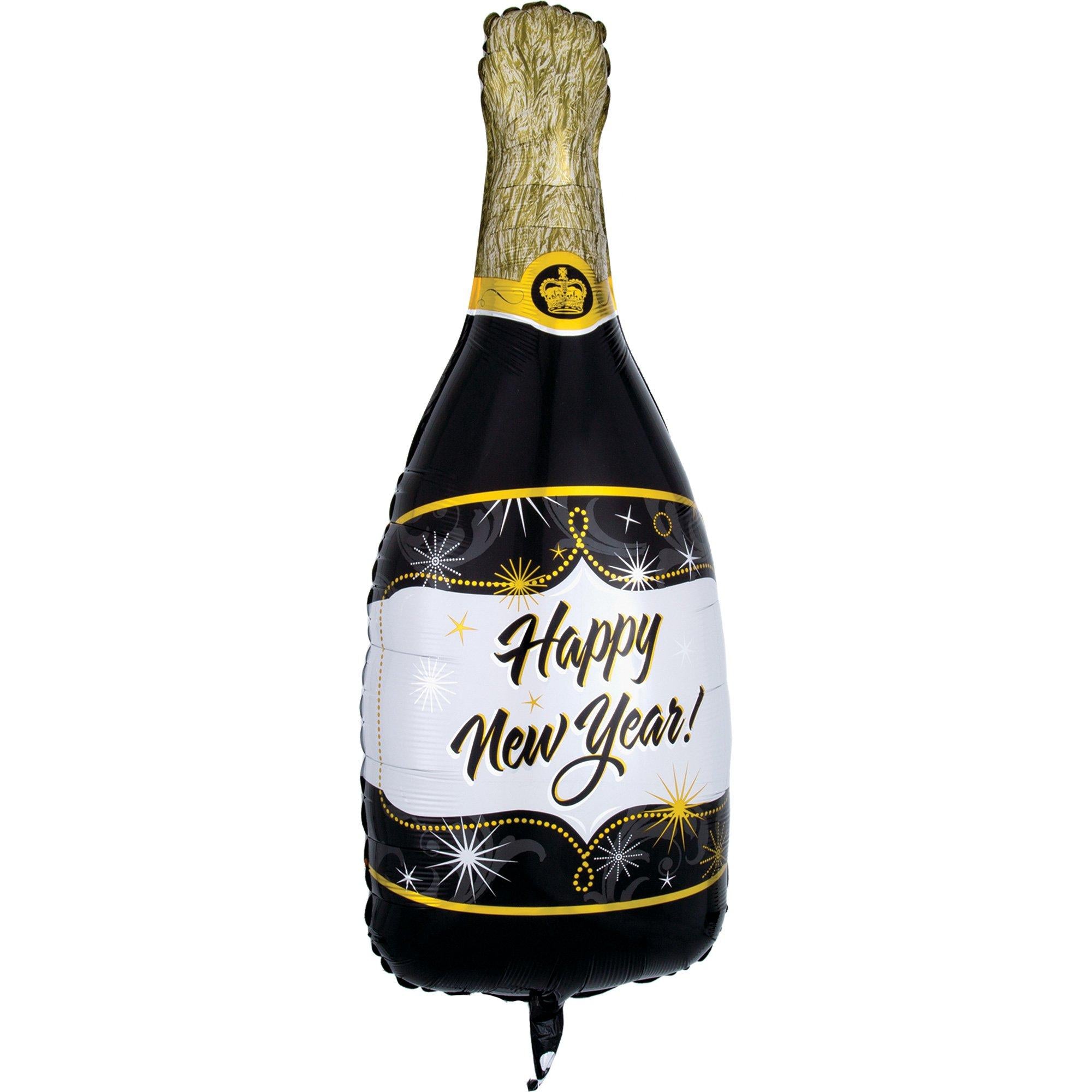 Happy New Year Bottle-Shaped Foil Balloon. 14in x 36in - New Year Bubbles