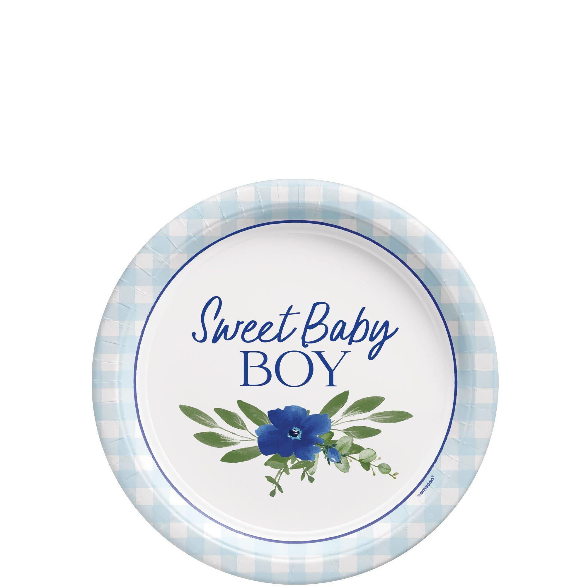 Sweet Baby Boy Baby in Bloom Baby Shower Paper Dessert Plates. 7in. 8ct