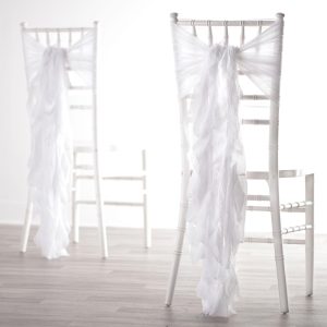 White Gauze Wedding Ruffle Chair Sashes. 19ft. 2ct