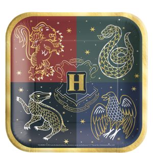 Metallic Hogwarts United Square Paper Lunch Plates. 9in. 8ct - Harry Potter