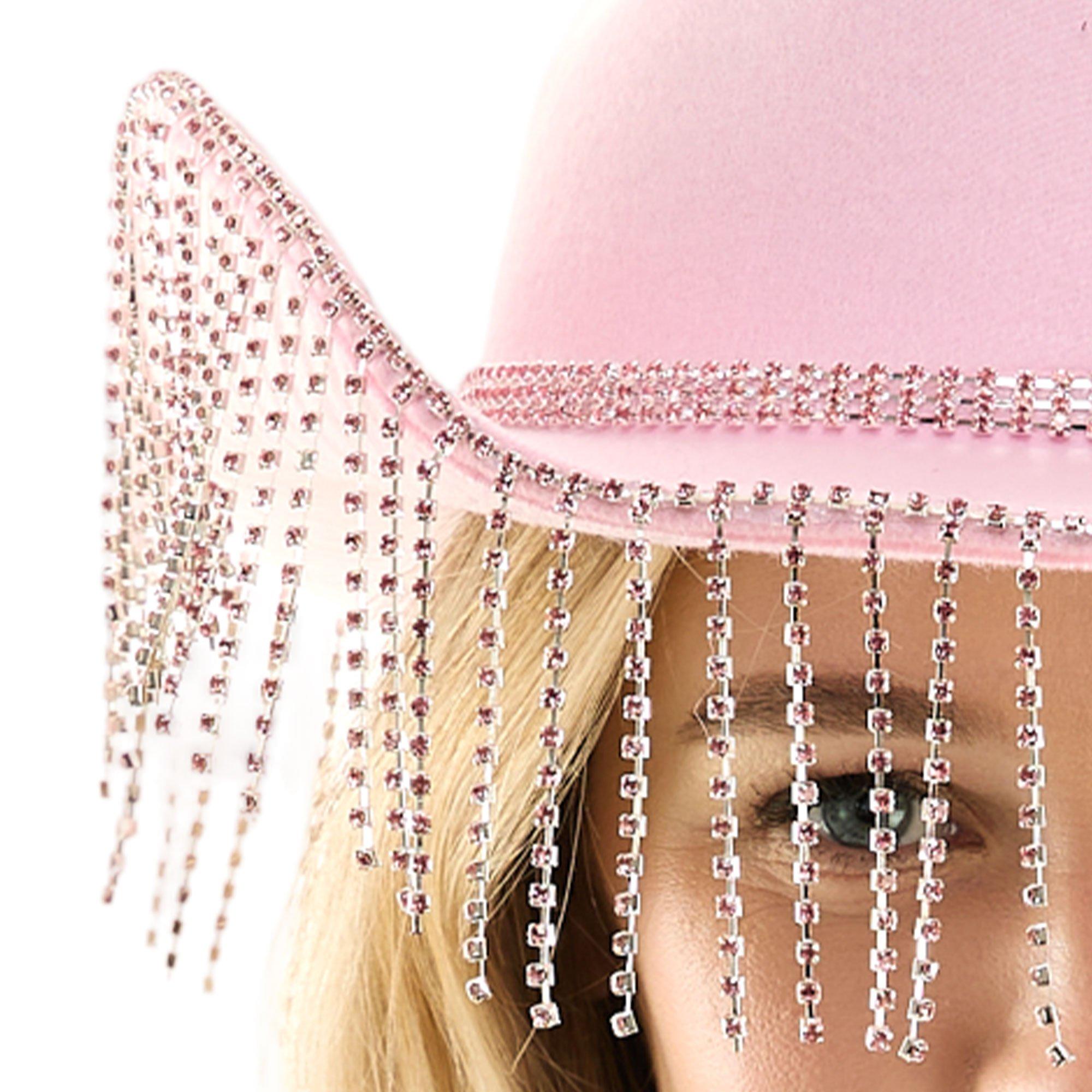 Rhinestone Fringe Pink Cowboy Hat - Image 3