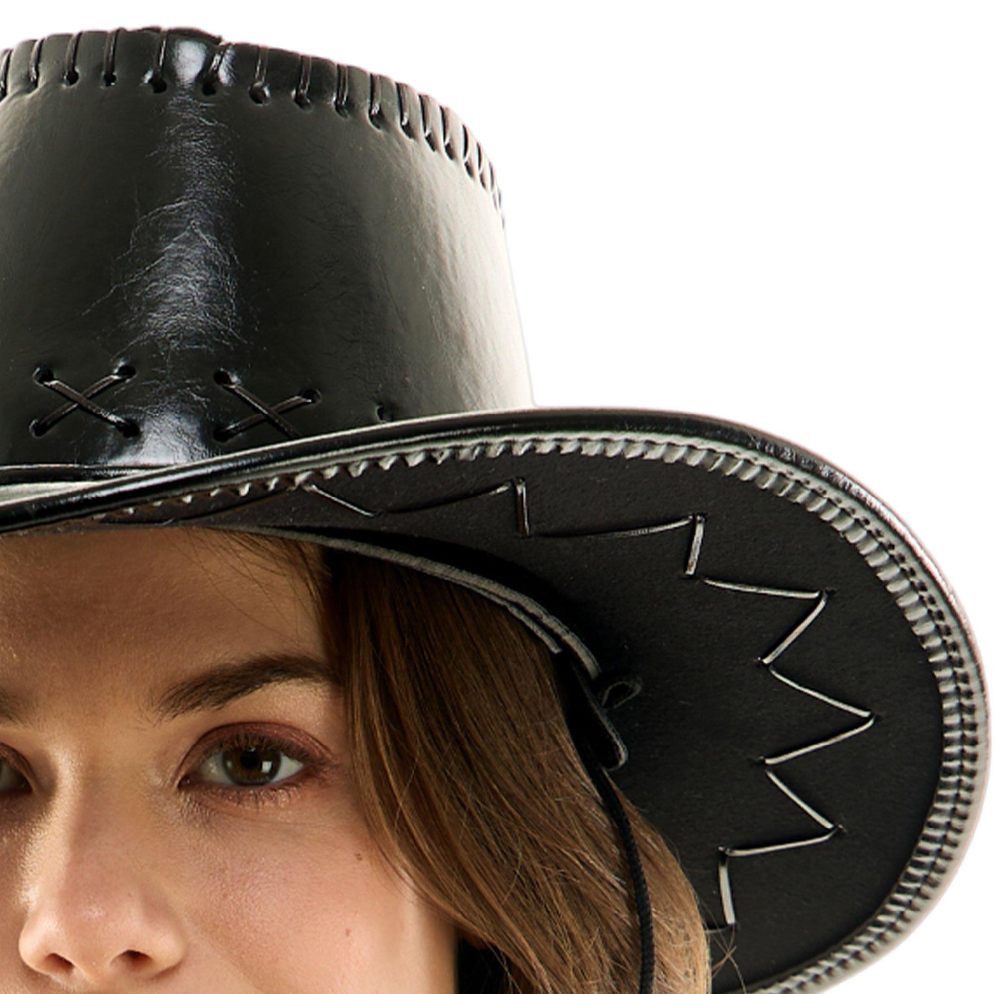 Adult Black Faux Leather Cowboy Hat - Image 2