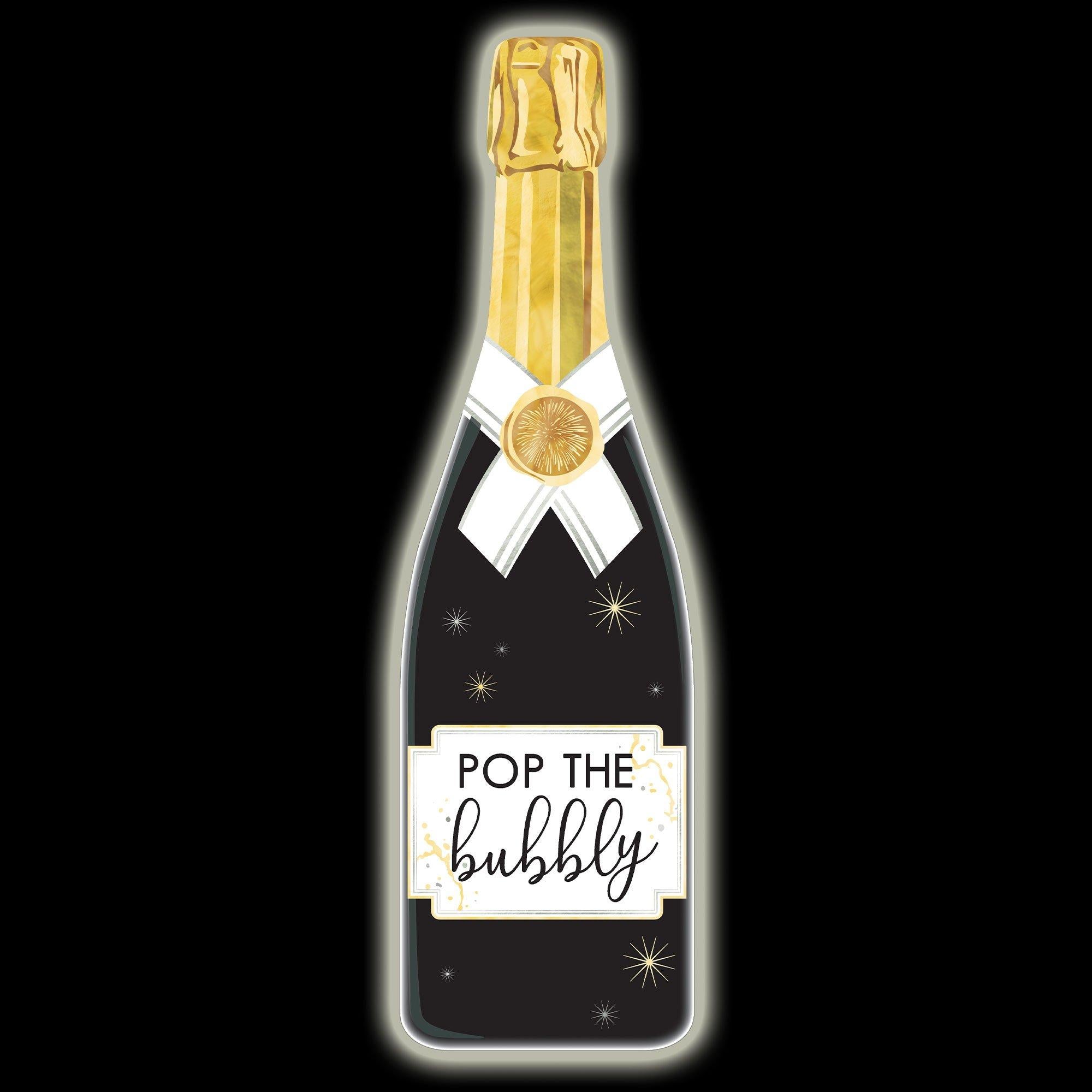 Light-Up New Year's Eve Champagne Bottle Wood Sign. 16.5in
