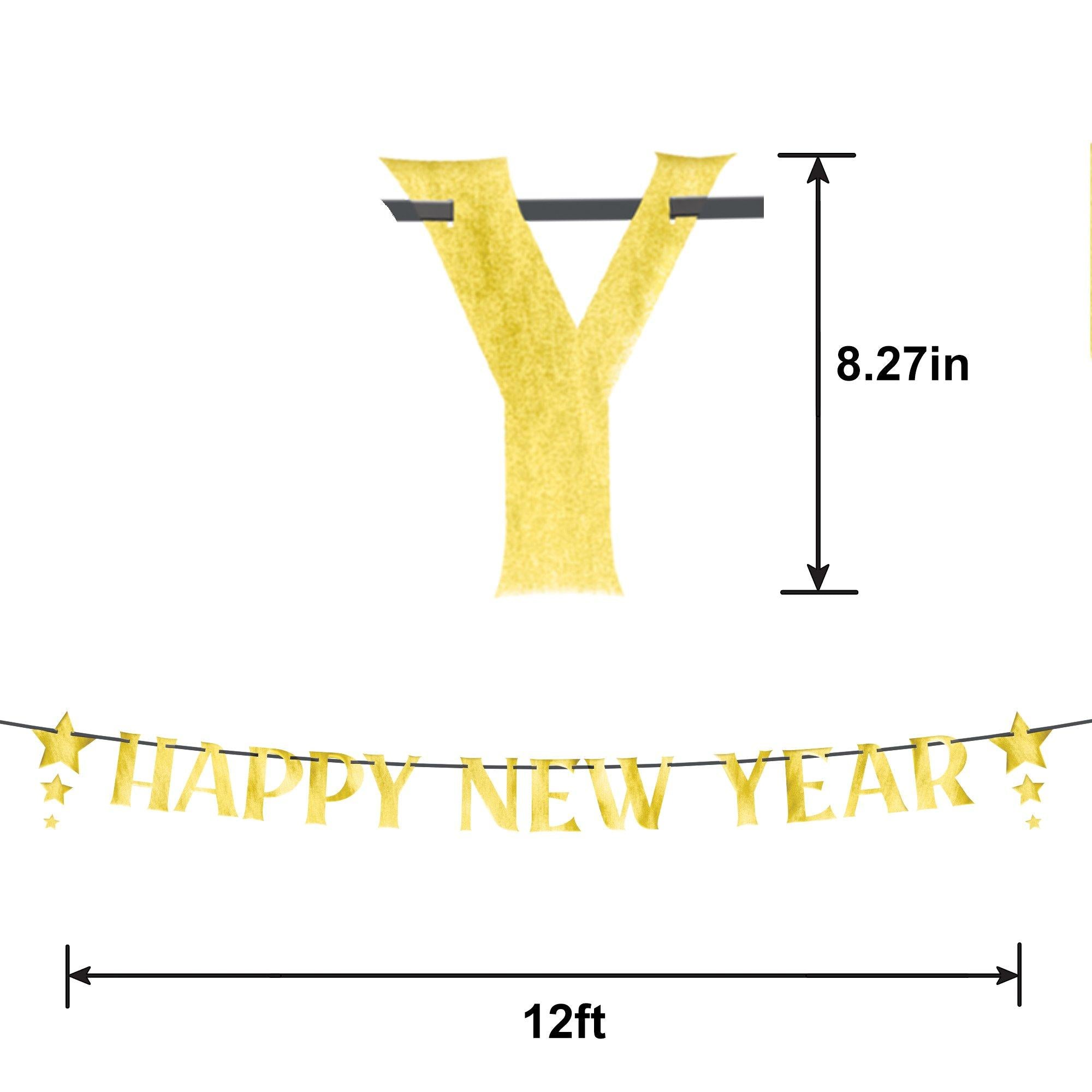 Metallic Gold Happy New Year Stars Cardstock Letter Banner. 12ft - Image 2