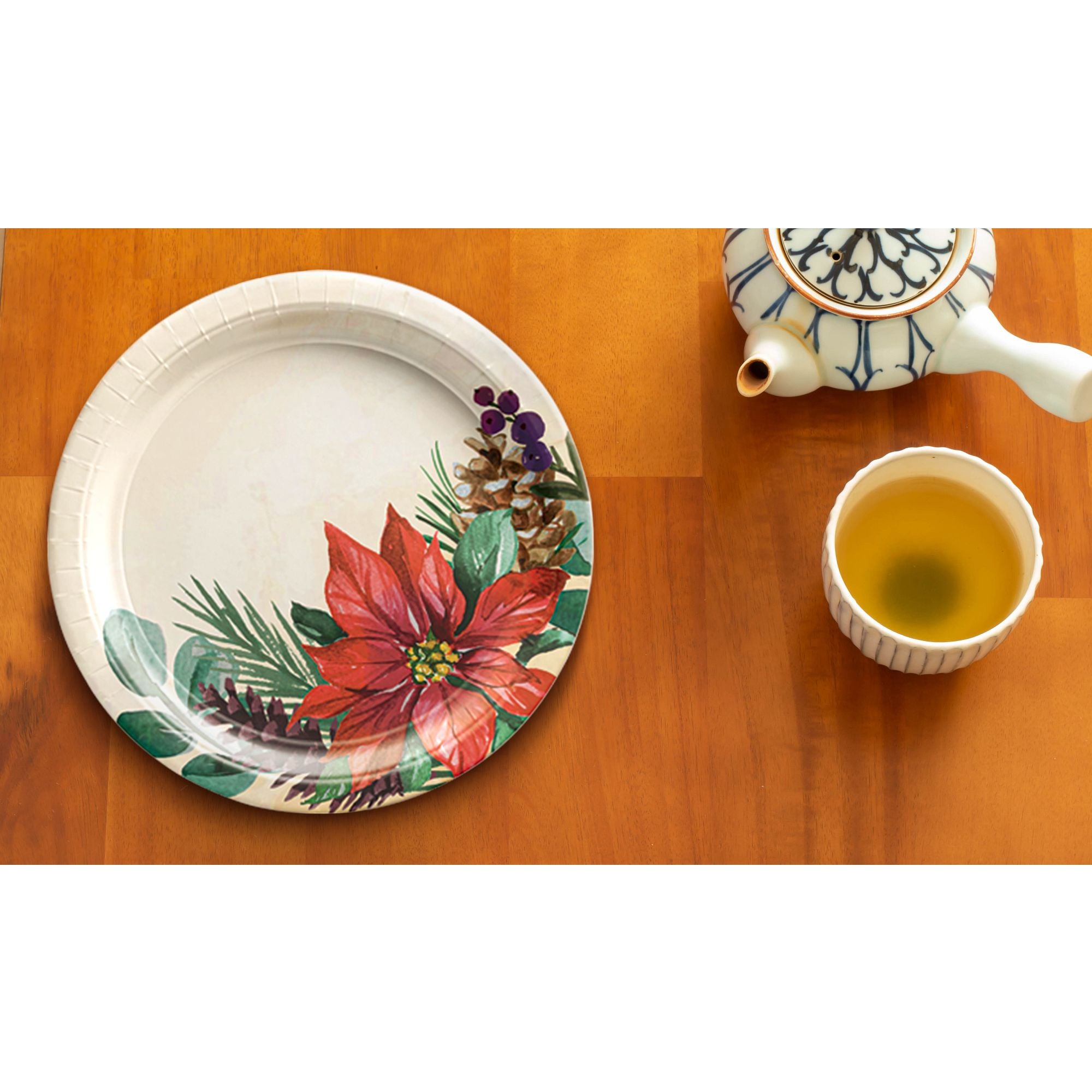 Traditional Poinsettia Plates. 8ct (Dinner or Dessert). Sizes Dinner and Dessert - Image 5
