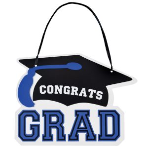 Congrats Grad MDF Hanging Sign. 10.15in x 7.6in. Assorted Colors