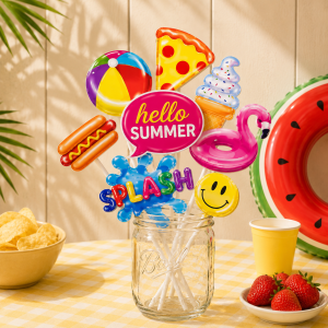 Cool Pool Party Cardstock & Plastic Photo Booth Props. 8pc