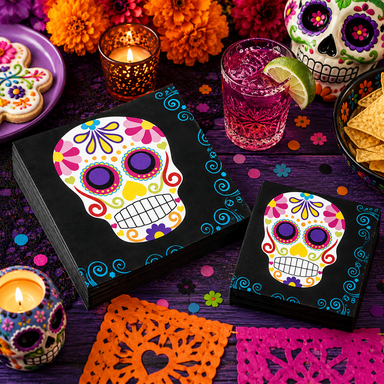 Day of the Dead Sugar Skull Paper Napkins. 16ct