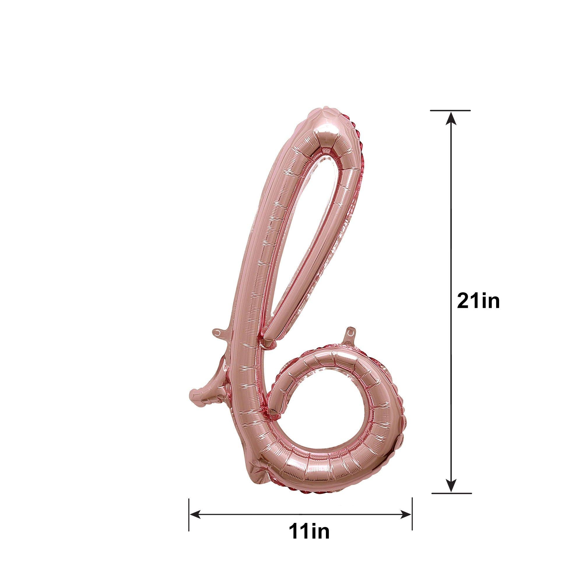 Air-Filled Rose Gold Lowercase Cursive Letter (A-Z) Foil Balloon. 10in x 8in - Image 7