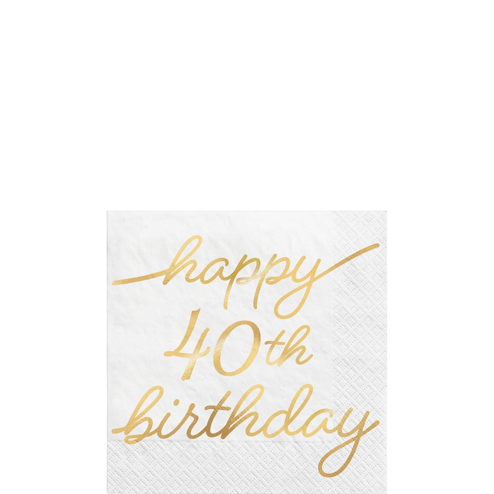 Metallic Golden Age Happy Birthday Paper Beverage Napkin. 5in. 16ct. Ages 40. 50. 60