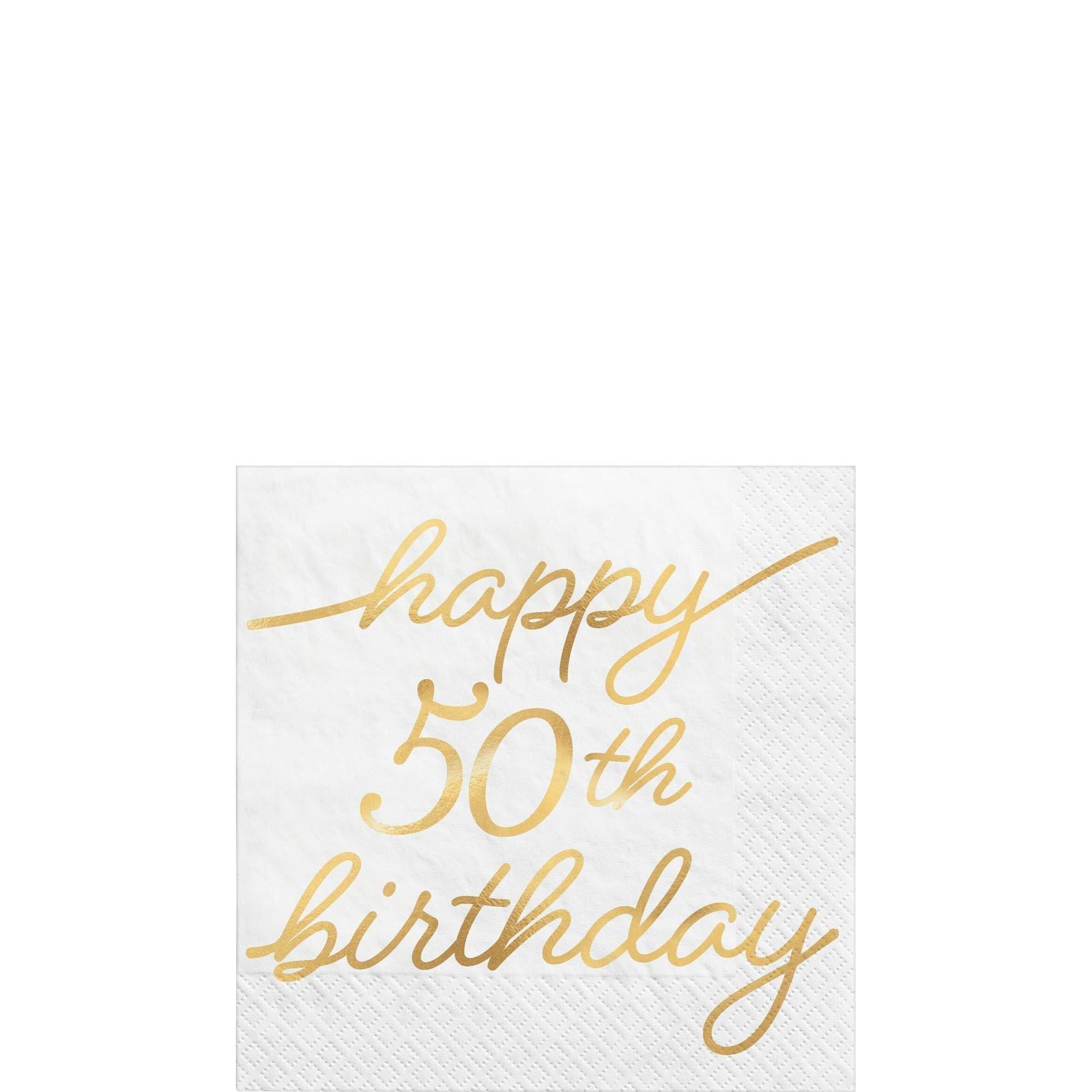 Metallic Golden Age Happy Birthday Paper Beverage Napkin. 5in. 16ct. Ages 40. 50. 60 - Image 3